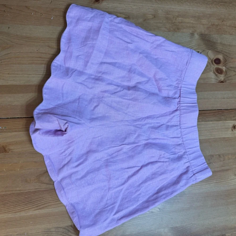 A&F Linen & Cotton Scalloped High Waist Shorts Pockets Feminine Sweet Summer - Picture 12 of 12